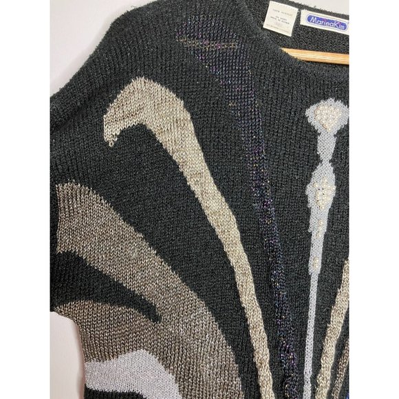 Vintage 80's Mariea Kim Sweater Women's Medium Black Silver New Years - Picture 3 of 9